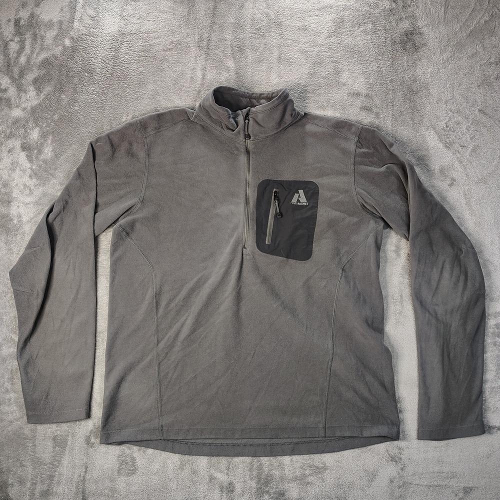 Eddie Bauer First Ascent Fleece Pullover Mens Medium Grey Solid Quarter Zip Top